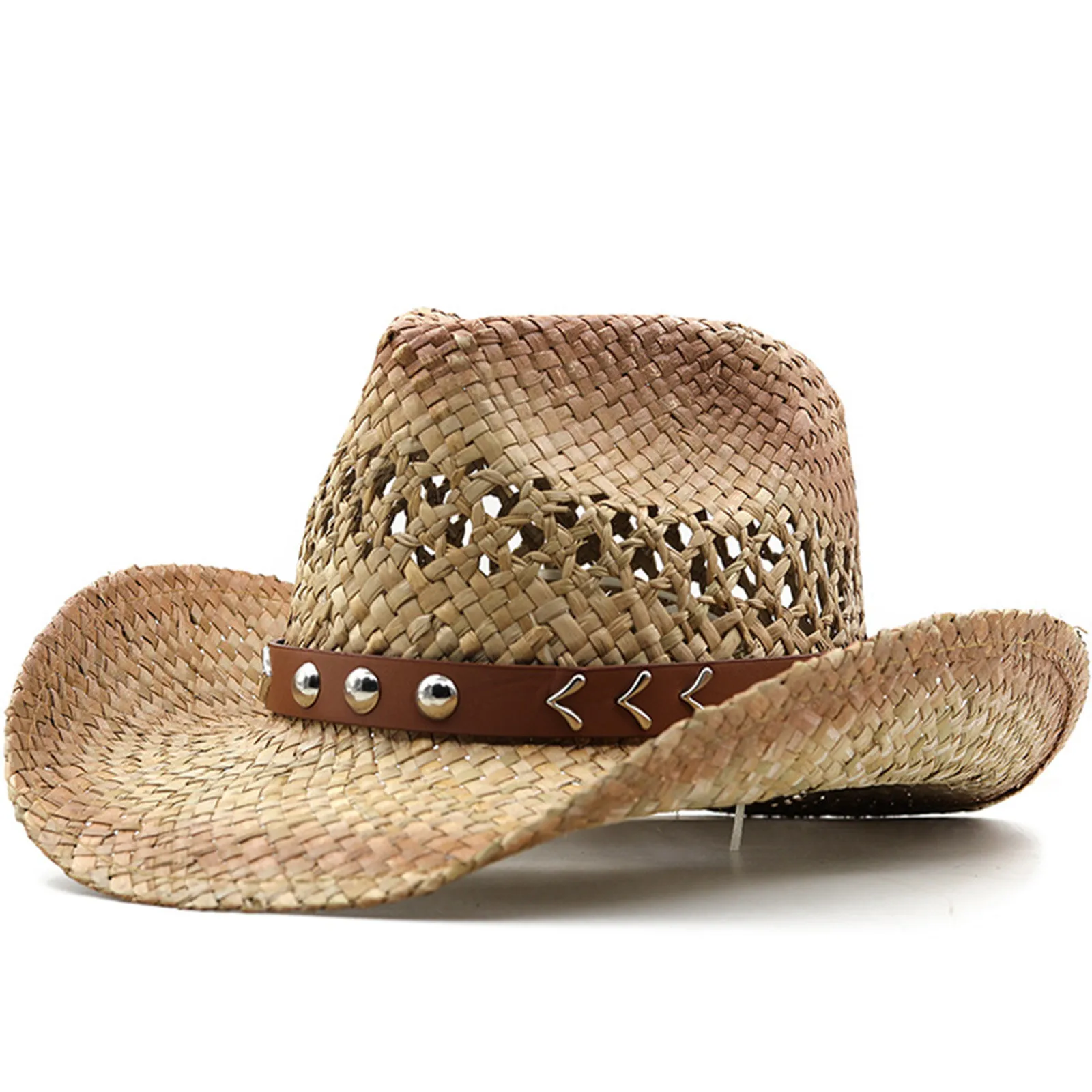 Vintage Summer Beach Bohemian Straw Hat Shell Women Men Western Cowboy Hats Wooden Beads Hollow Out Sun Hat Holiday Cap