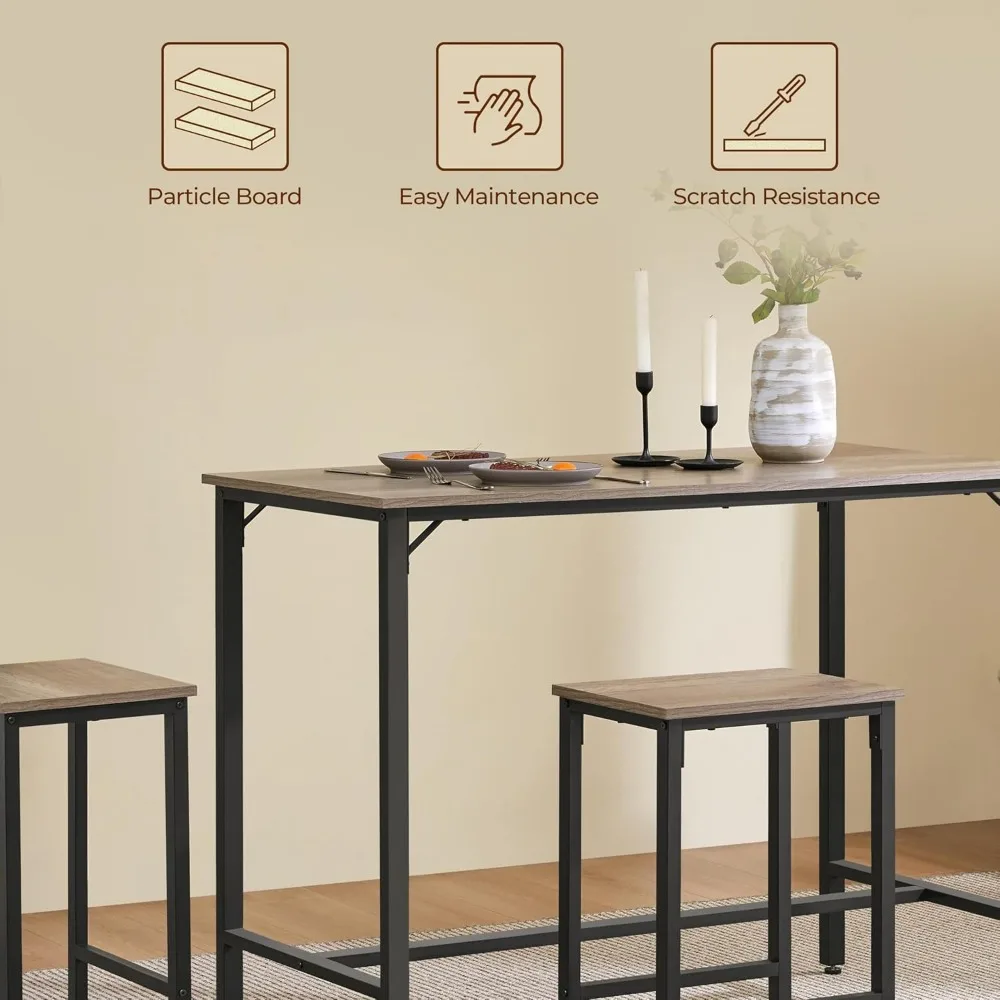 Juego de comedor de 3 piezas con 2 taburetes de bar, mesa de cocina de estilo industrial de 47,5 pulgadas