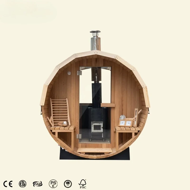 Attractive And Durable Mobile Sauna Room With Burning Stove Wooden Barrel Sauna Room With Fireplace