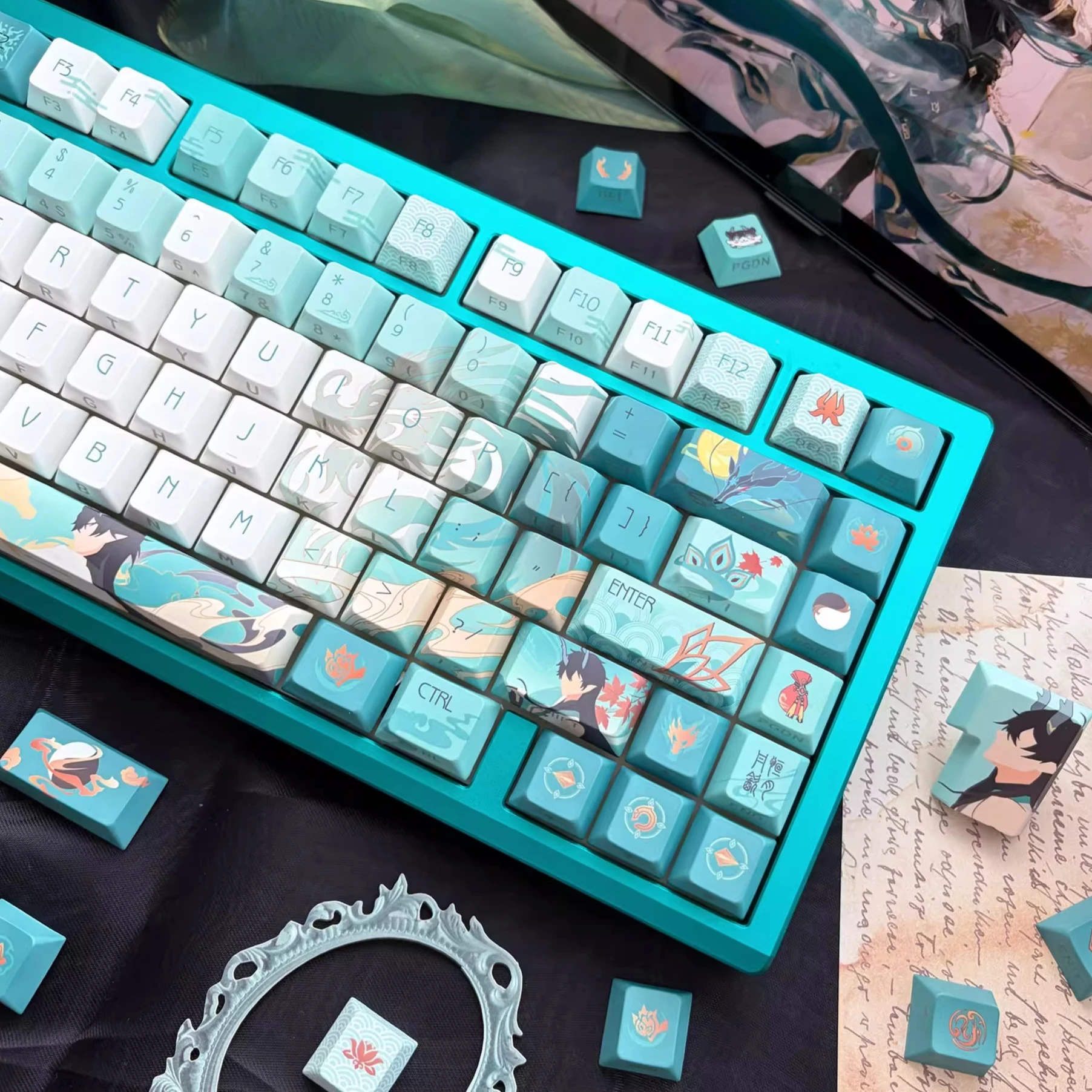 MAIMOOO Anime Keycap Honkai: Star Rail Dan Heng PBT Cherry Profile Side Engraved Translucent Keycaps for Mechanical Keyboard