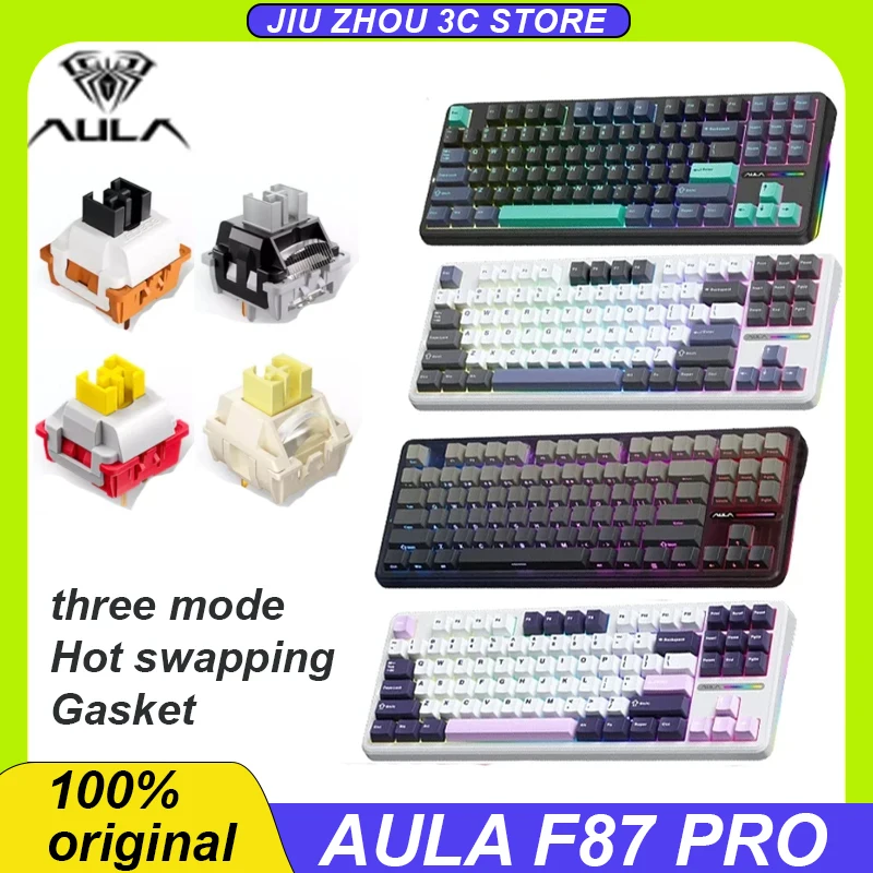 

Aula F87 Pro Mechanical Keyboard Tri Mode 2.4g Wireless /Usb/Bluetooth Keyboard Hot Swap Rgb 87 Key Gasket Pbt Gaming Keyboards