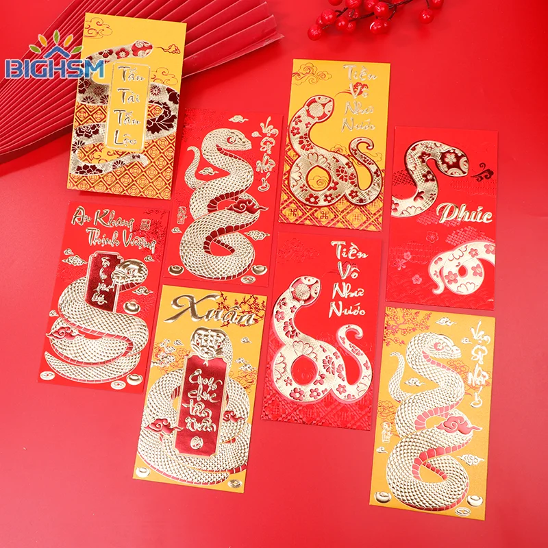 6Pcs 2025 Year Of The Snake Spring Festival Red Envelope New Gift Chinese Zodiac Lucky Lunar Vietnamese Money Pockets