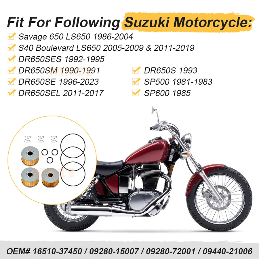 M MATI 3Pcs Oil Filter & O-ring w/Spring Kit For Suzuki Savage 650 LS650 DR650S SP500 SP600 1981-2023 16510-37450 09280-15007