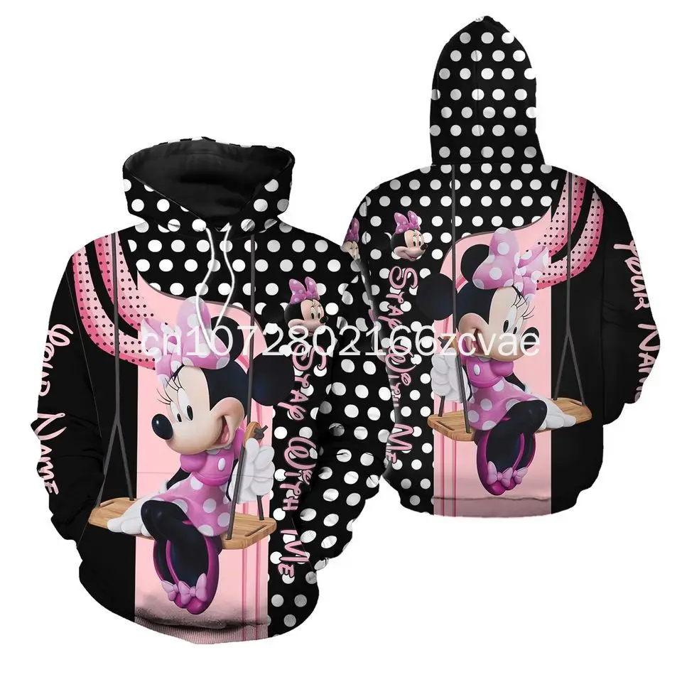 2024 New Disney Minnie 3D Hoodie Printed Casual Fashion Street Sports Shirt Customized Name Men's and Women's Hoodies