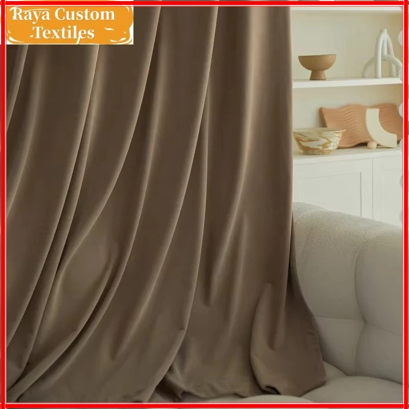 

Custom Modern Simple Brown Velvet Curtains for Living Room Bedroom Dining Blackout Luxury White Tulle Thicken Elegant Window