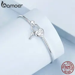 Bamoer Genuine 925 Sterling Silver Heart-shaped Lock Bracelet Adjustable Chain Bracelet Fine Party Jewelry For Women Gift