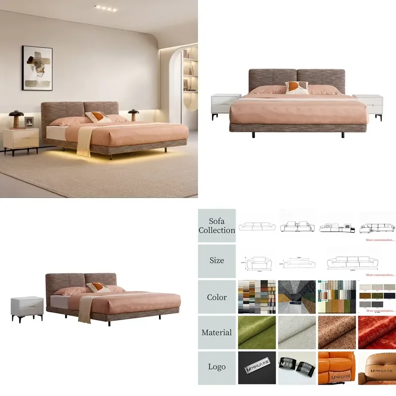 Custom MIHUA Factory Direct Fabric Suspended Soft Bed 1.8m Modern Simple Design Home Household Master Bedroom