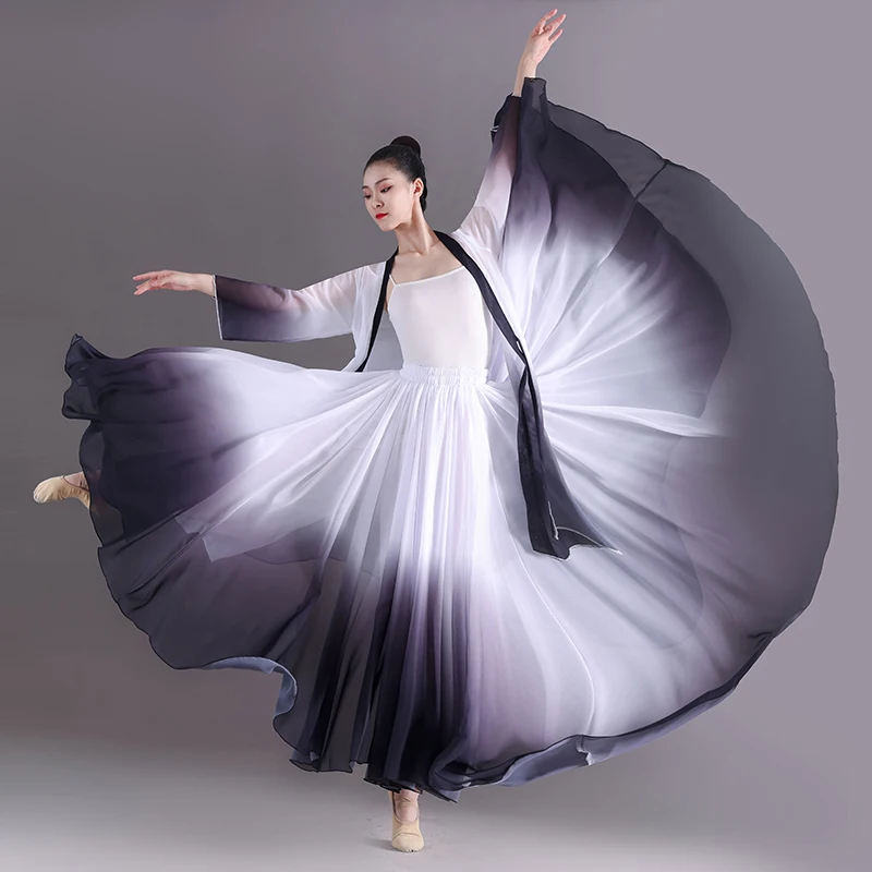 Elegant Gradient Ballet Skirt Women Chiffon Flowy Long Dancewear 360-720 Degrees Classical Dance Costume Performance Maxi Skirt