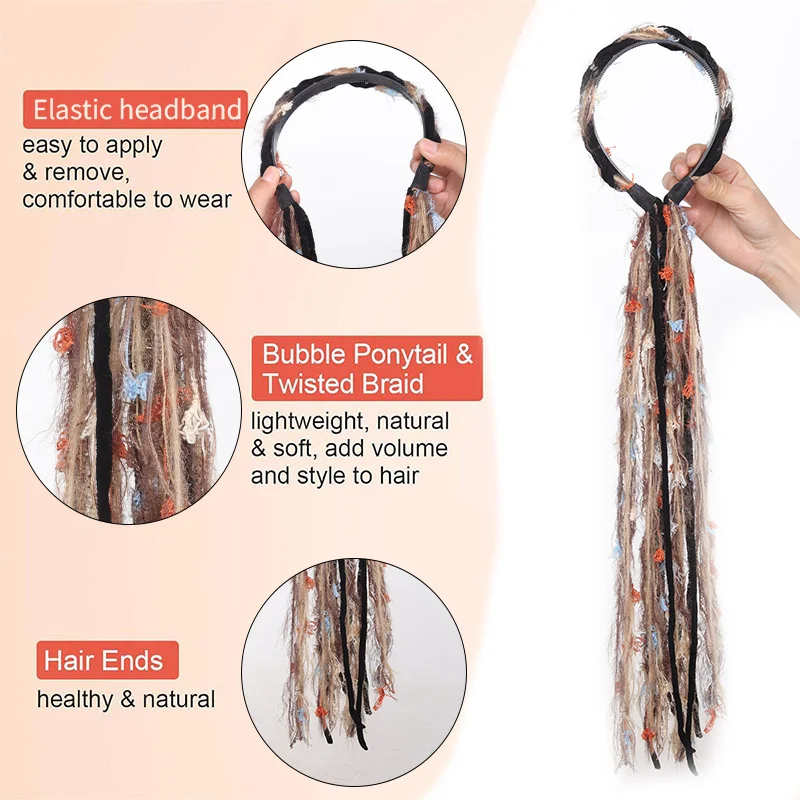 Boho Hairband with Tassel Synthetic Hair Extensions Braided Headband False Hairpiece Wig for Women Streetwear