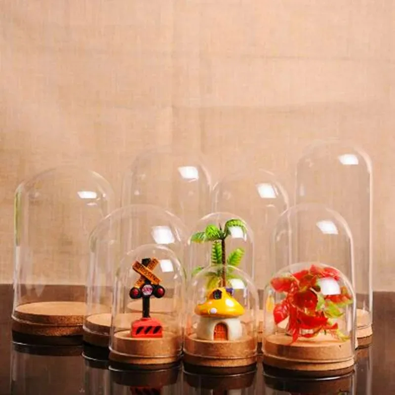 12 x Empty Clear Glass Cloche Bell Jar Display Case with Round Cork Base for Wedding DIY Assorted Size