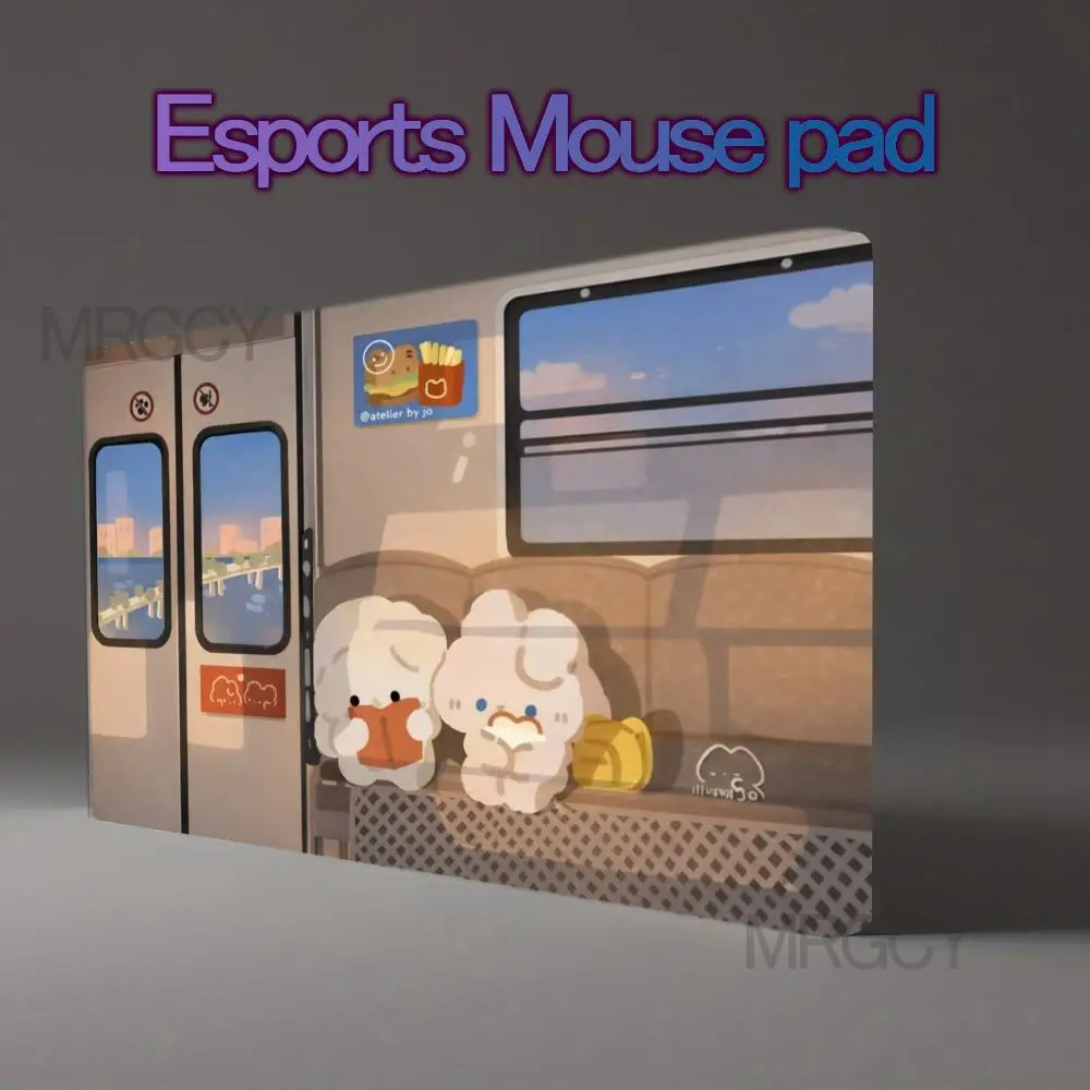 Cute Cartoon White Puppy Subway Trip Large Mouse Pad, Non‑Slip Rubber Desk Mat, Gaming Keyboard Pad, tapis de souris