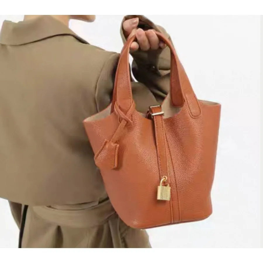 

Niche design new women's bag lychee pattern solid color portable mother and child bag simple casual women's bucket bag