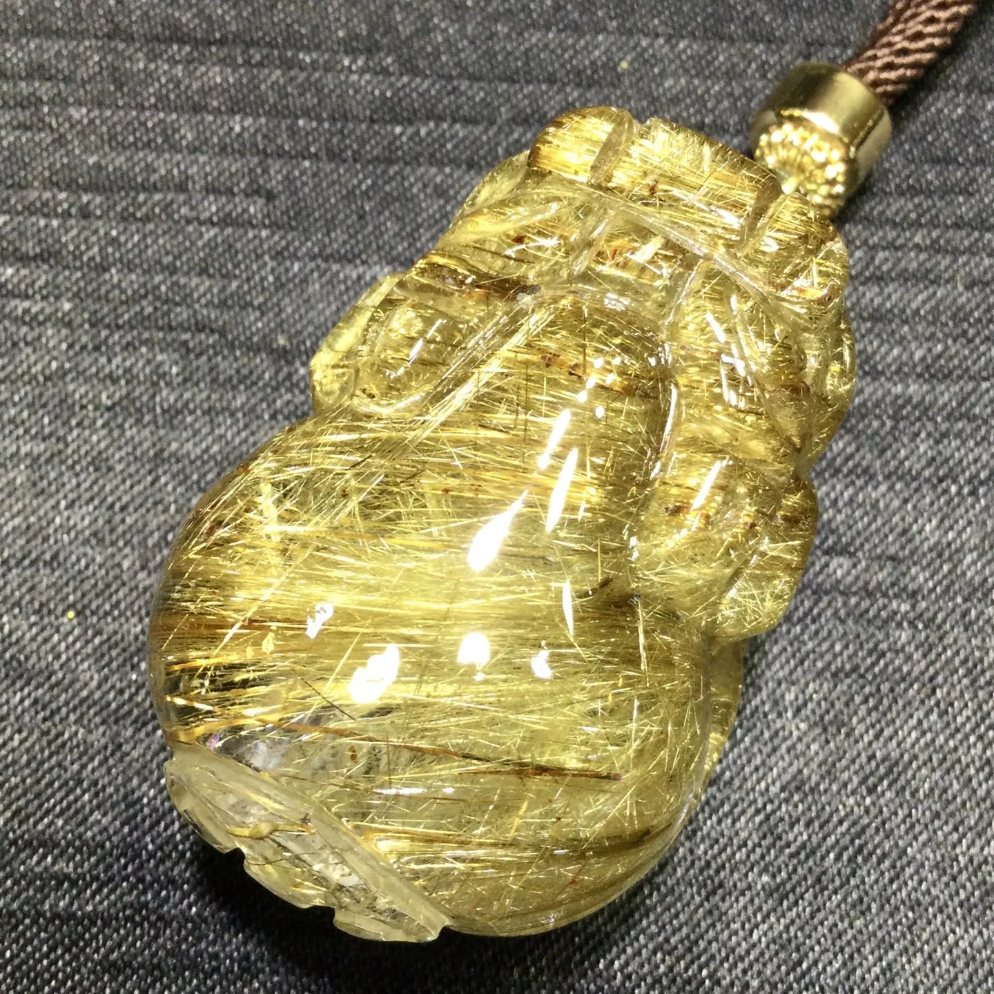 Natural Gold Rutilated Quartz Pendant 38.5*27*21.5mm Pi Xiu Rutilated Quartz  Men Women Brazil AAAAAAA