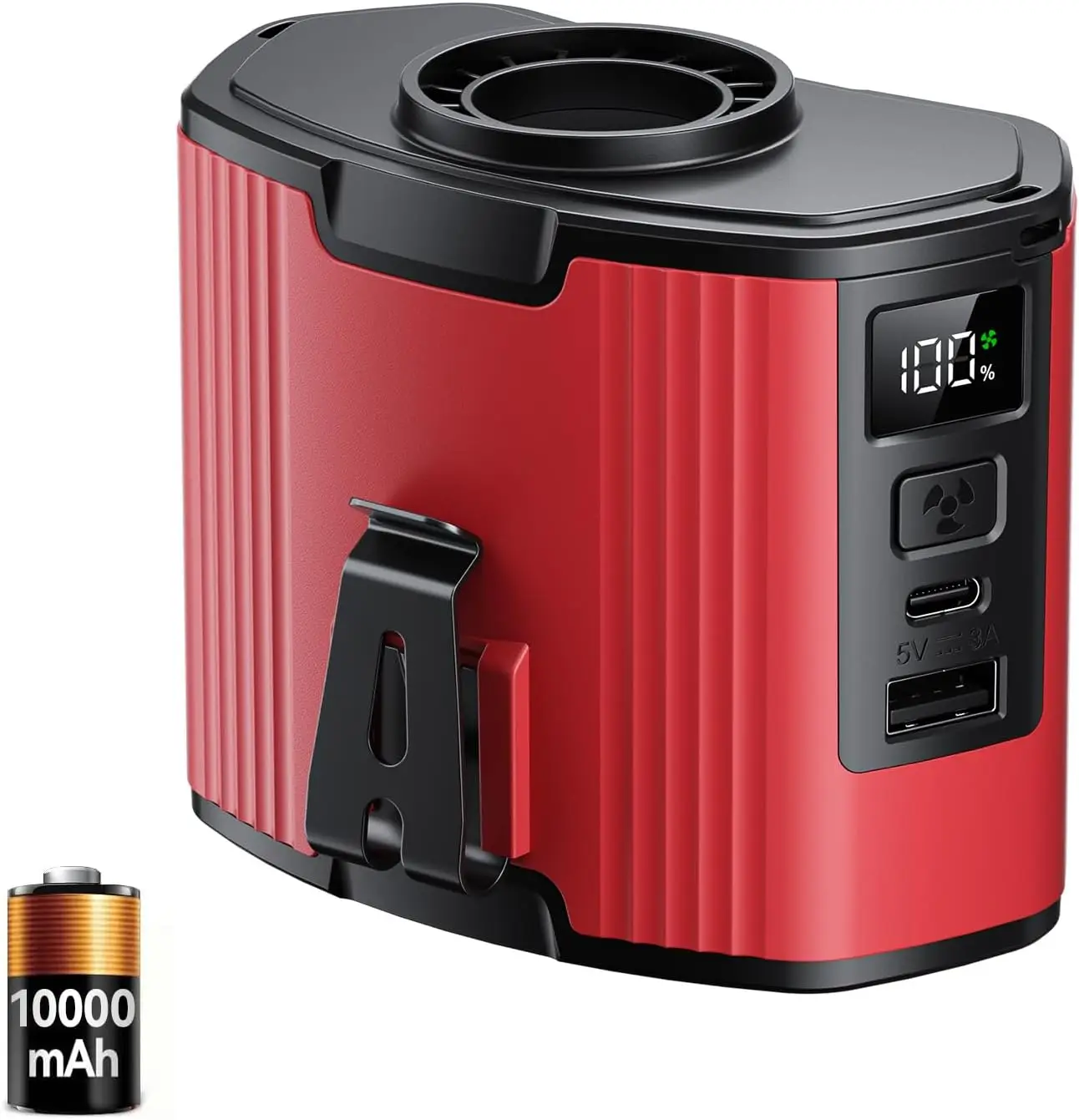 

USB Rechargeable Waist Fan, 10000mAh Battery, 10 Speeds, Portable Clip-On Fan for Outdoor, Camping, Travel, Red