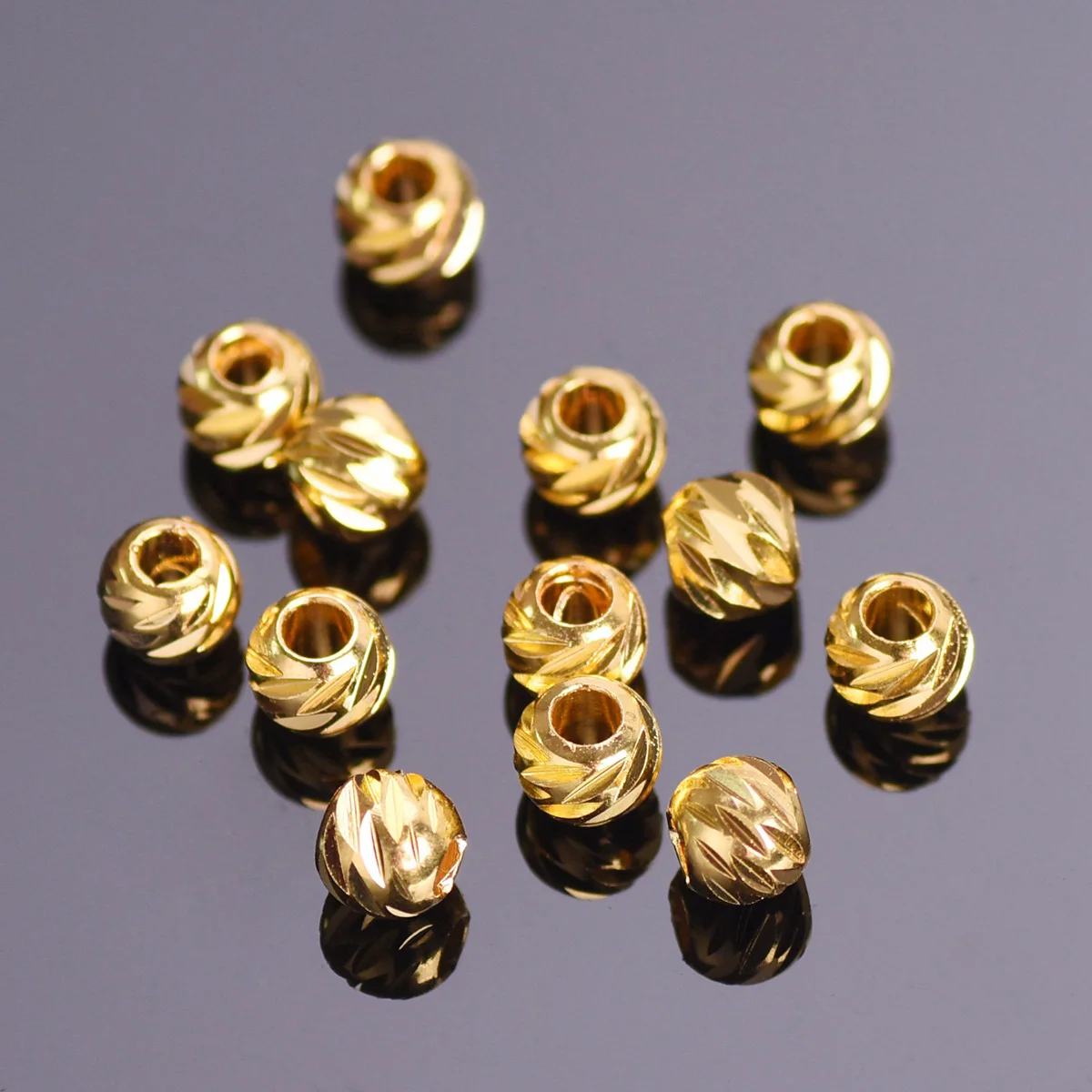 Color Plated Round Carved 3mm 4mm 5mm 6mm 8mm Brass Metal Loose Spacer Beads For Jewelry Making