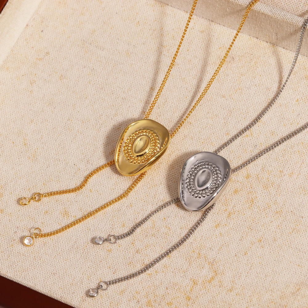 Gold Western Cowgirl Hat Necklace for Women 18K Gold Plated Anti-allergy Bolo Tie Cowboy Necktie Western Long Necklace