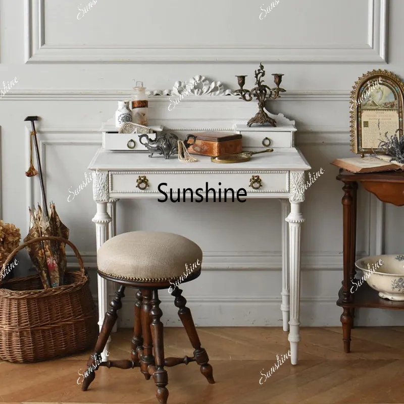 French retro solid wood dresser desk integrated bedroom small engraved multi-function