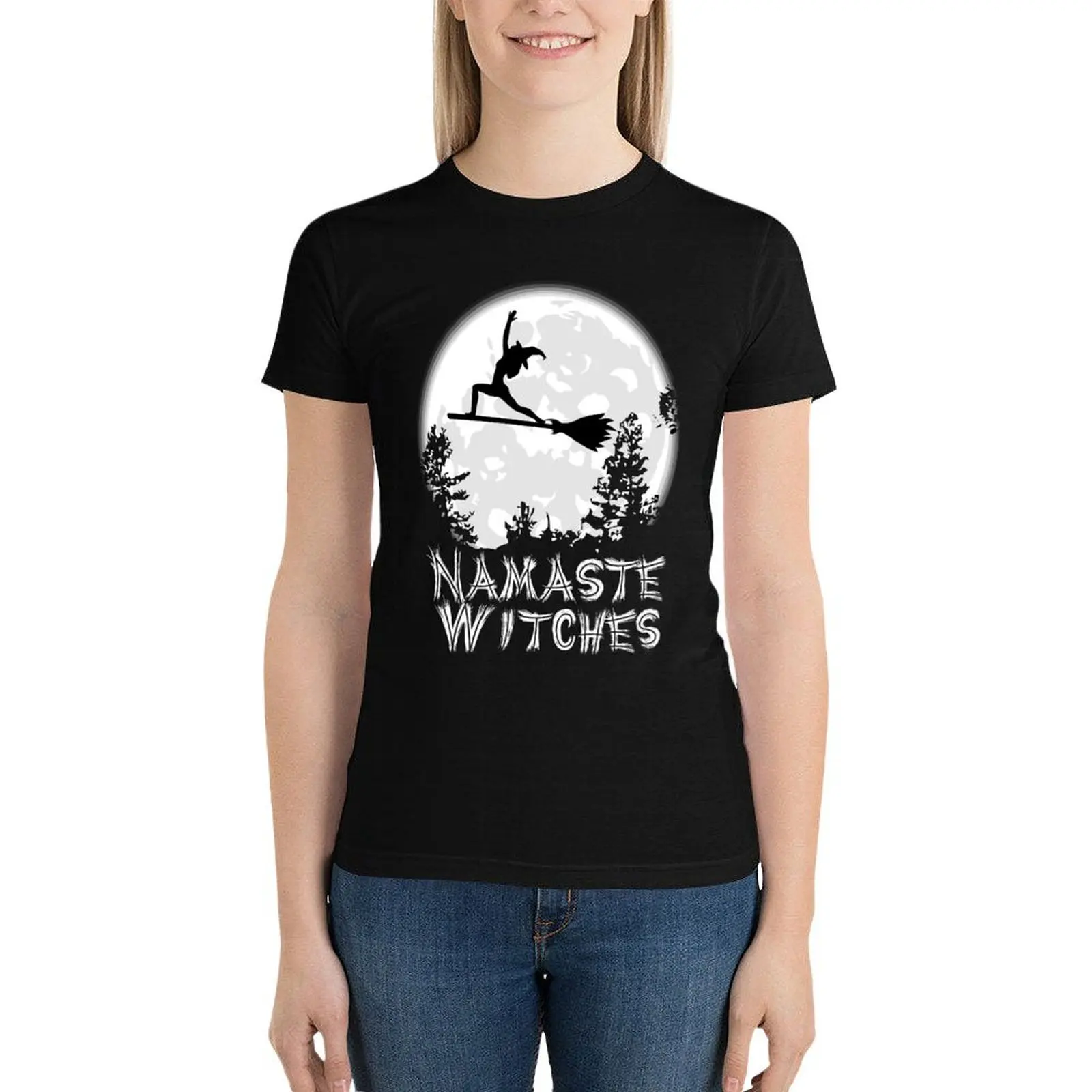 

Namaste Witches Shirt Funny Halloween Yoga T-Shirt korean fashion oversized Short sleeve tee Women's cotton t-shirt