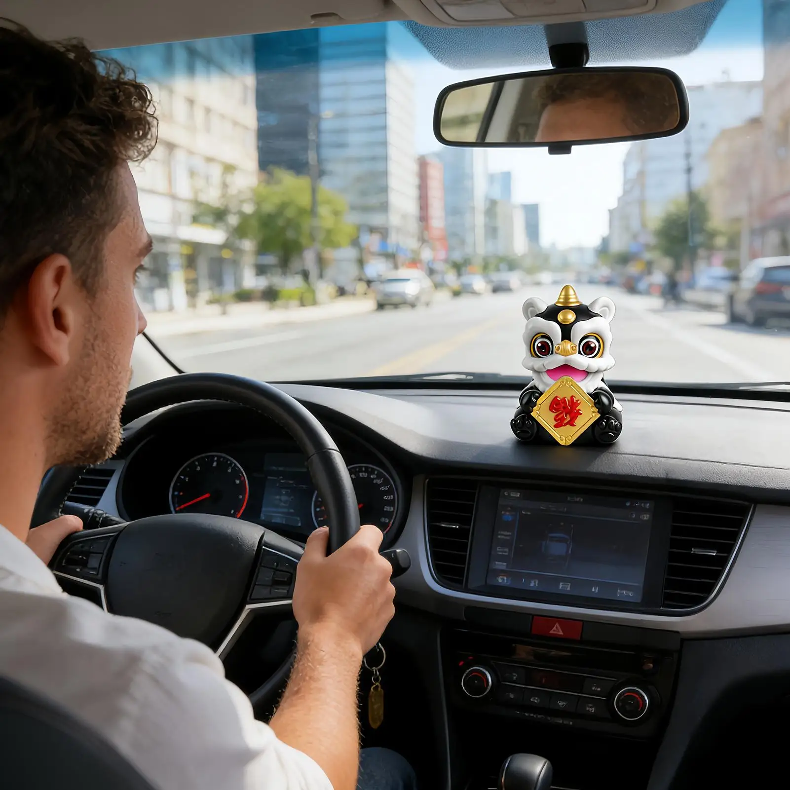 Creative Car Solar-powered Car Decoration, Home Desktop Decoration, Festive Gift, Lion Dance Ornament, Chinese Style Car Decor
