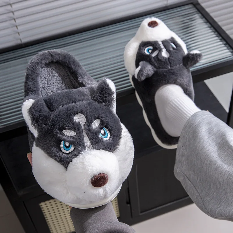 Funny Dog Plush Slipper 2025 Winter New Husky Men's Cloud Feeling Plush Slippers Cute Warm Indoor Household Winter Slippers