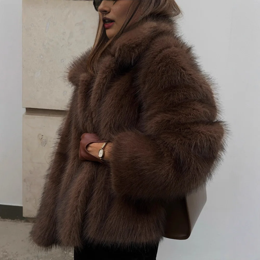 Stylowy zimowy płaszcz damski z futra norek, krótki, z gradientem, ze sztucznym kołnierzem, kurtka ze sztucznego futra dla kobiet, uniwersalny płaszcz damski ze sztucznego futra.
