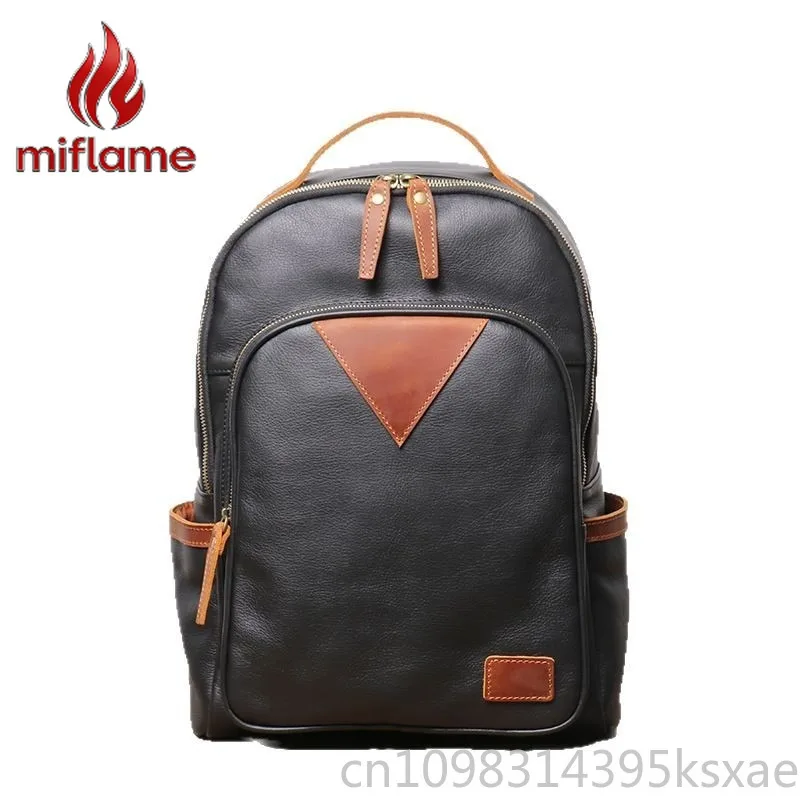 

Men's Genuine Soft Leather Laptop Backpack Lightweight Large Capacity with Stylish Color Block for Business Travel Commuting