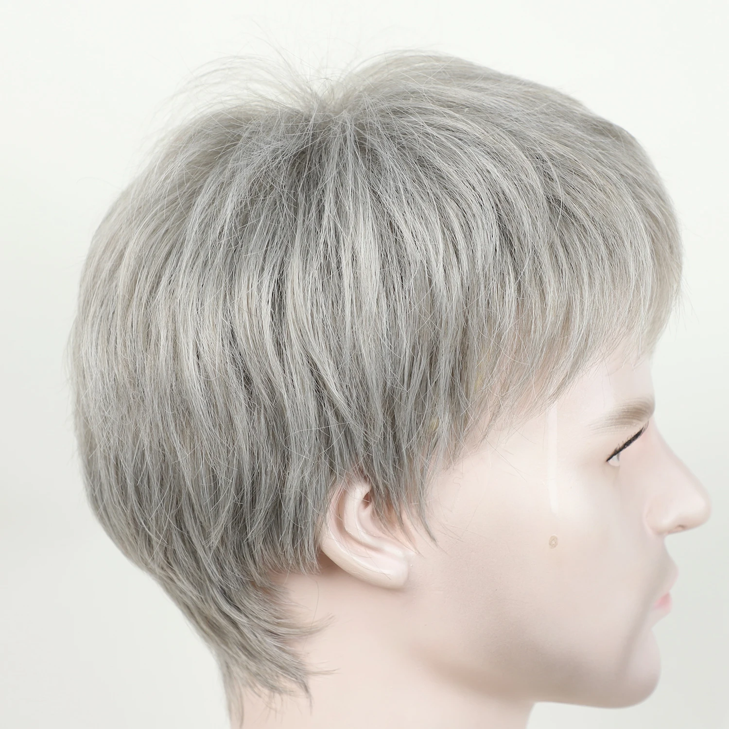 Parrucche sintetiche corte moda uomo con frangia colore grigio naturale resistente al calore capelli nonno parrucca da festa quotidiana grigio
