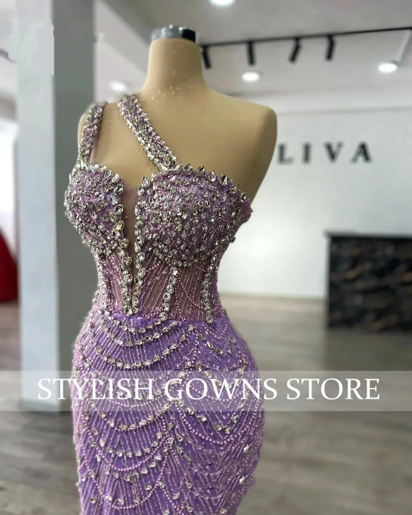 Arabskie Fioletowe Sukienki Wieczorowe Syrenka 2025 Aso Ebi Kryształy Luksusowe Suknie Balowe Sukienki na Drugie Przyjęcie Weselne Długie