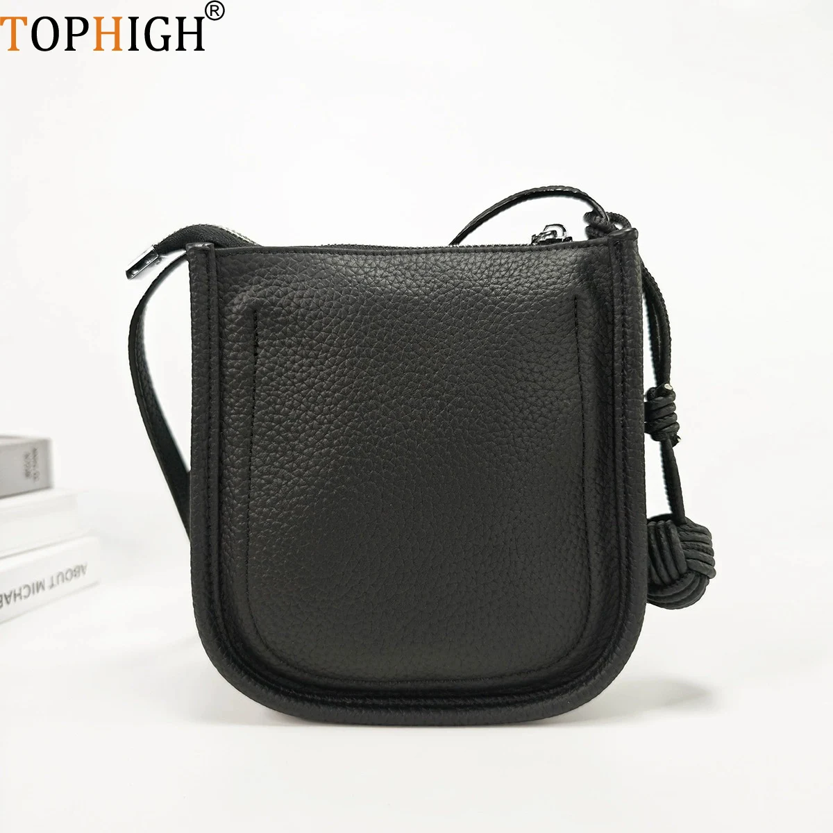 TOPHIGH New Arrival Genuine Leather Small Bucket Bag Popular Small Bag For Women Fashionable Woven Ball Phone Purse Bag