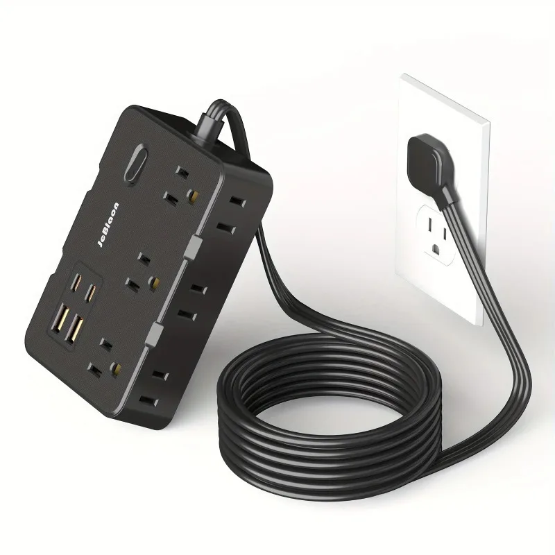 

Ультратонкий плоский удлинитель с 4 USB-портами (2 USB-C), 5-футовый сетевой фильтр с защитой от перенапряжения, удлинитель с 6 широкими розетками