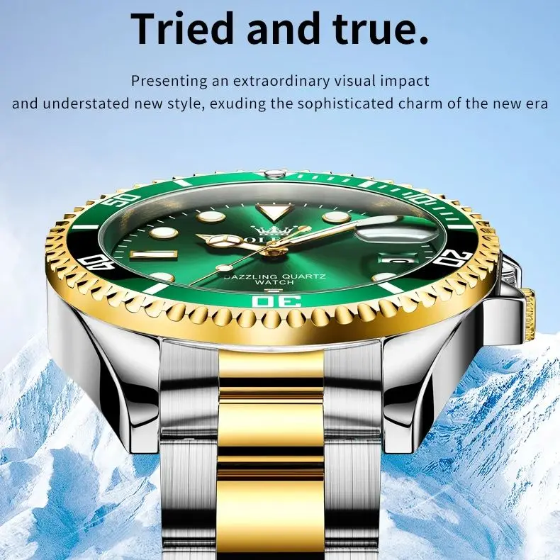 ساعة OLEVS 5885 للرجال فاخرة أصلية للغوص كوارتز ستانلس ستيل مقاومة للماء ضوء ليلي تاريخ ساعة ماركة رياضية