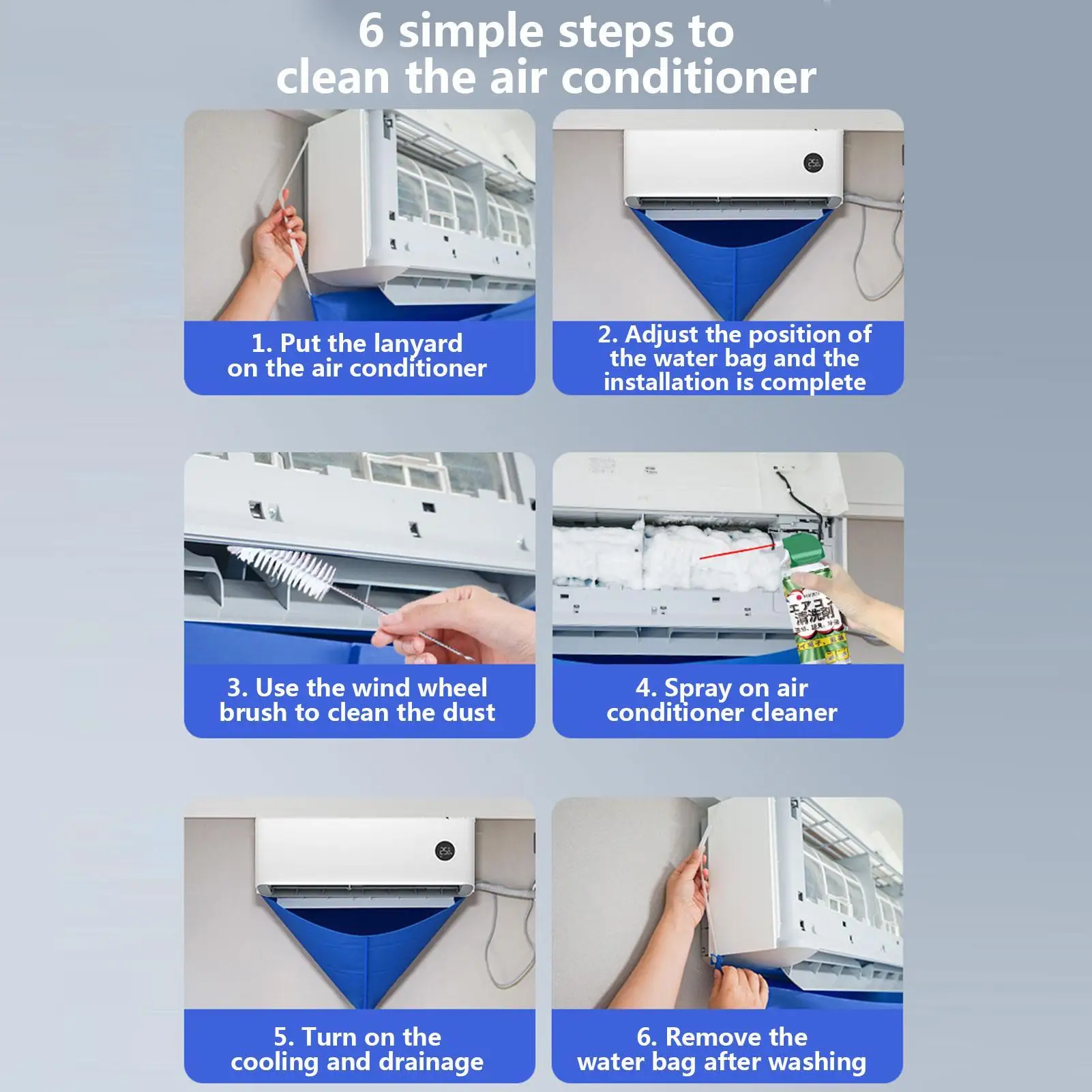 New Air Conditioner Cleaning Cover Split Air Conditioner Washing Bag Wall-Mounted Unit Dust Clean Washing Kit With Drain Pipe - view 5