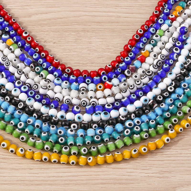 Tusember 8mm glasierte Glasperlen, bunte runde böse Augen Perlen, lose Spacer-Perlen für DIY-Schmuck, Armbänder, Halsketten, Accessoires – Detail 1