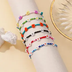 Rainbow Flower Rice Bead Bracelets For Women Bohemian Handmade Beads Bracele Summer Beaded Chain Bangle Girls Boho Jewelry Gift