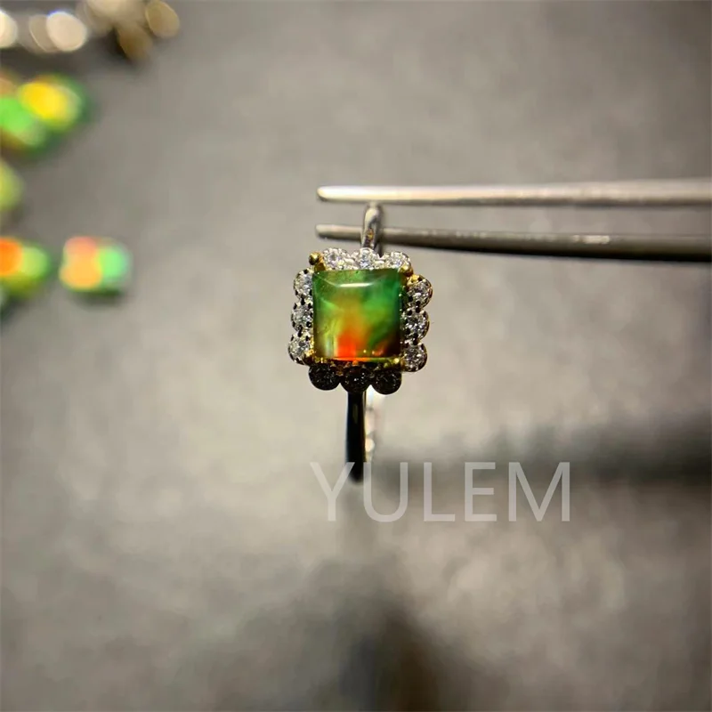YULEM New Arrival 100% Natural and real Ammolite ring  925 sterling silver Fine gem Ammonite Ring 5x5mm YULEM-ammolite image 3