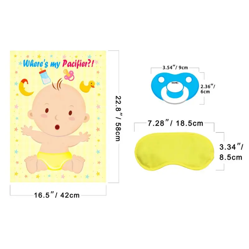 Pin el chupete en el juego para bebé, juegos de chupete para bebé con pegatinas de chupetes, póster de juegos grandes para Baby Shower para niños