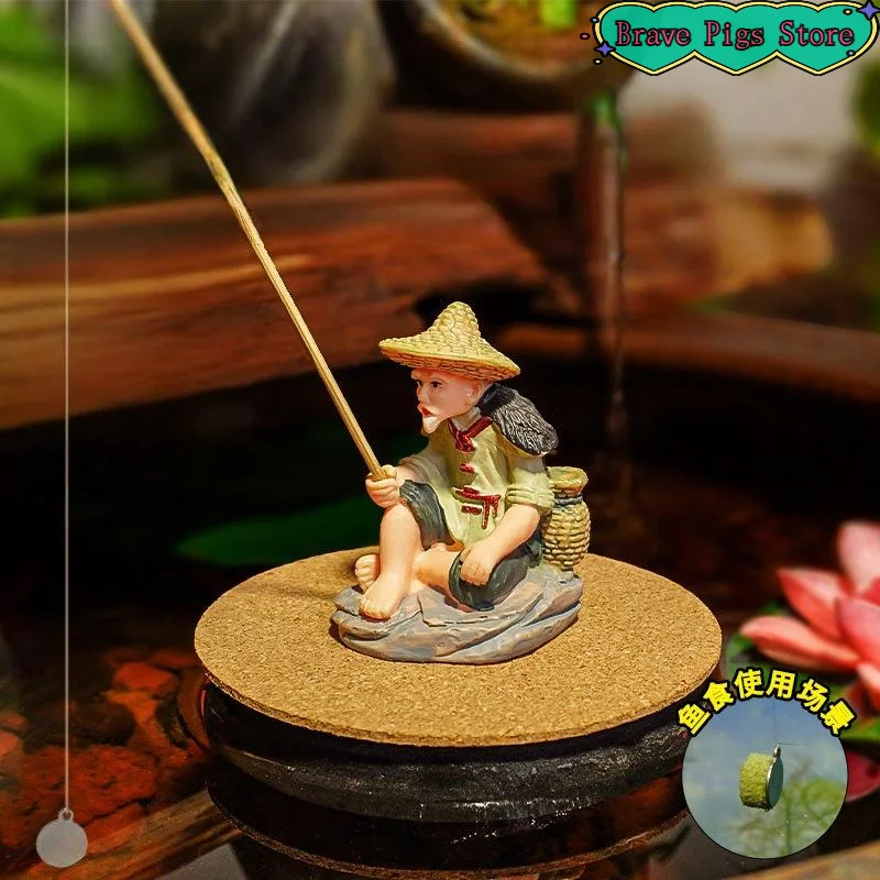 1Set Christmas Fisherman Figurine Ornaments Fishing Tank Crafts For Table Fishing Decoration Dollhouse Accessories