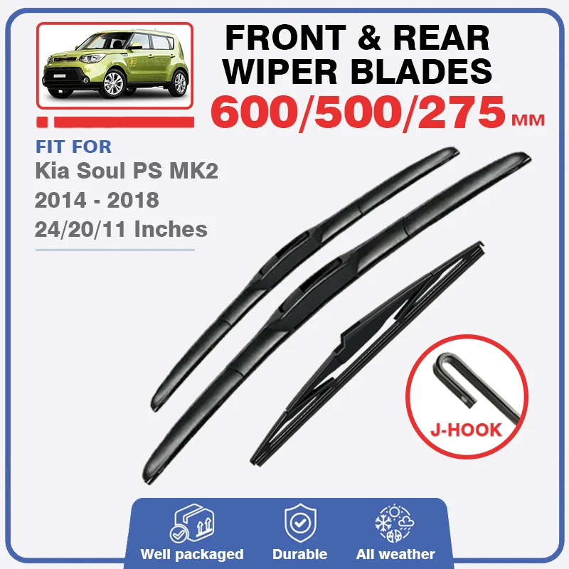 Front Rear Wiper Blades For Kia Soul PS MK2 2014 - 2018 EV Window Windscreen Windshield Rubber Accessories Back Delete Refills