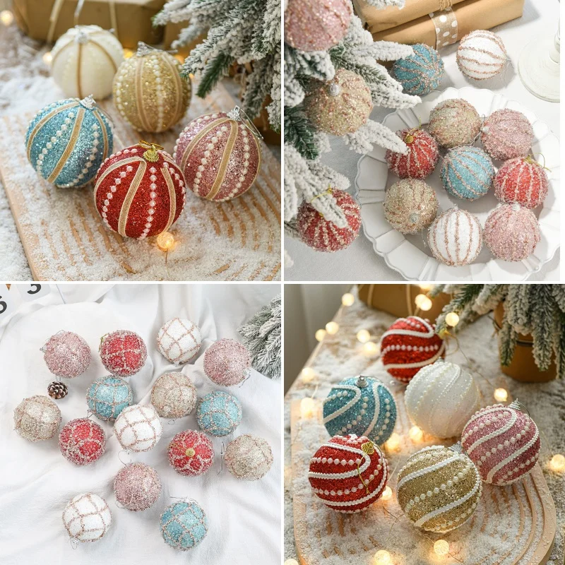 10pcs 8cm Cute Christmas Tree Balls Portable Durable Xmas Balls Shatterproof Hanging Shiny Sequin Xmas Tree Pendant for Festival