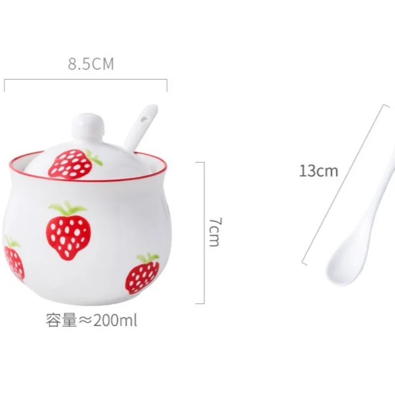 Korean Cartoon Strawberry Ceramic Condiment Jar Set Creative Salt Pepper Shaker 3-piece Set Ceramic Base Home MSG Sugar Storage 3