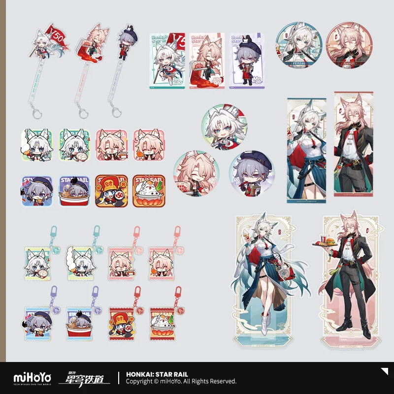 

Официальный товар Sunsyea Honkai Star Rail miHoYo, оригинальный подлинный брелок со значком серии MWQX, акриловая подставка Feixiao Jiaoqiu