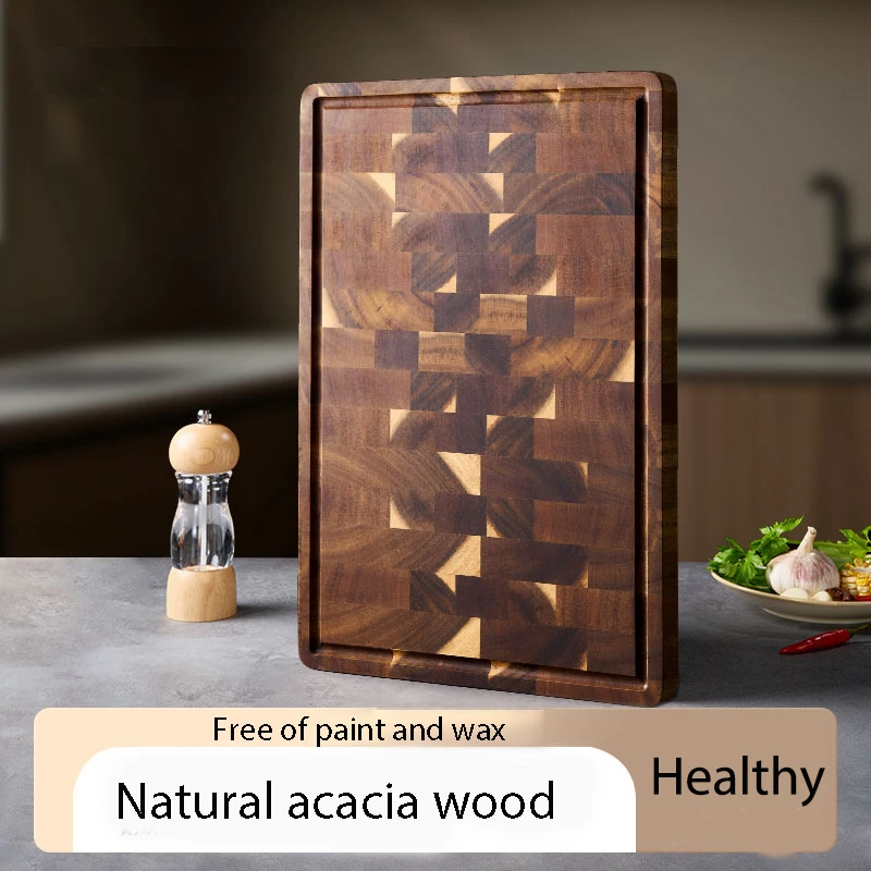 

3cm Thick Acacia Wood Cutting Board with Hidden Handle, End Grain Butcher Block, Juice Groove, Natural Non-Toxic Chopping Board