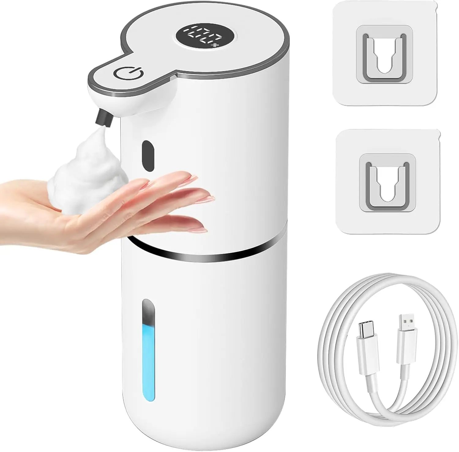 

Touchless Foaming Soap Dispenser, USB Rechargeable, 6-Level Adjustable, 12.8oz Wall Mounted for Kitchen Bathroom
