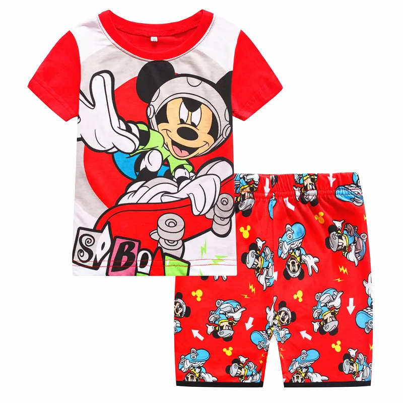 Summer Children Pajamas Set Short Sleeve Mickey Pyjamas Kids Car Boy Girls Pijamas Anna Elsa Cartoon Spiderman Baby Sleepwear