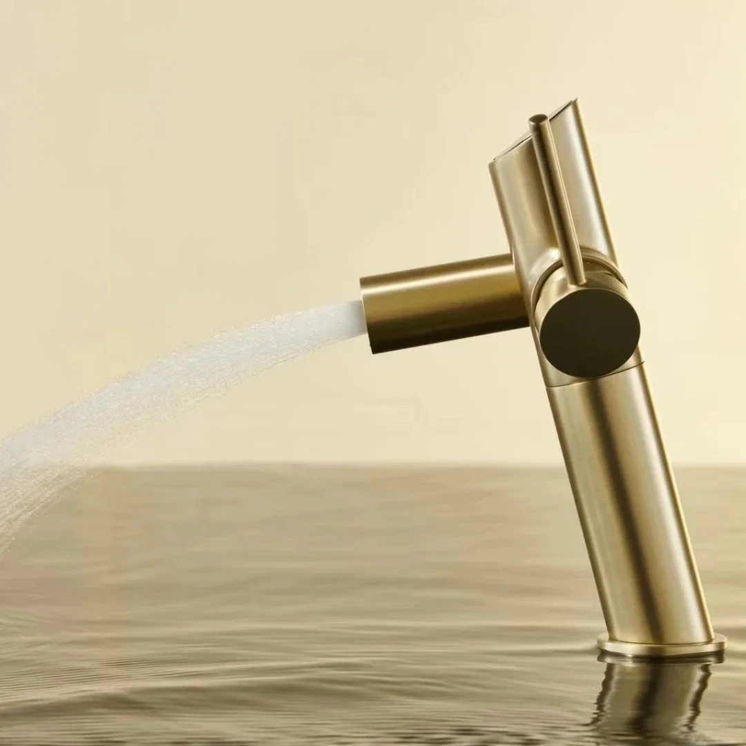 Brushed Gold Brass Bathroom Basin Faucet Rotate Hot And Cold Water Mixer Tap