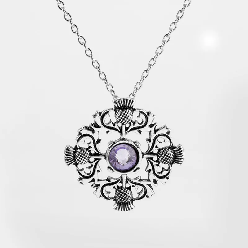 Outlander Scottish National Flower Pendant Necklace Oval Scotland Thistle Necklace Lovely Pendant Thistle Necklace Jewelry