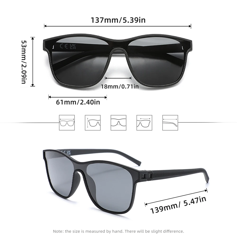 نظارات شمسية مستقطبة كلاسيكية للرجال، عدسة واحدة للقيادة والصيد، إطار PC خفيف الوزن UV400 #4