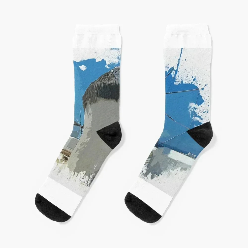 

Mykonos Greek Island Windmils Photography Artwork Socks Thermal man winter colored Christmas Men Socks Women's