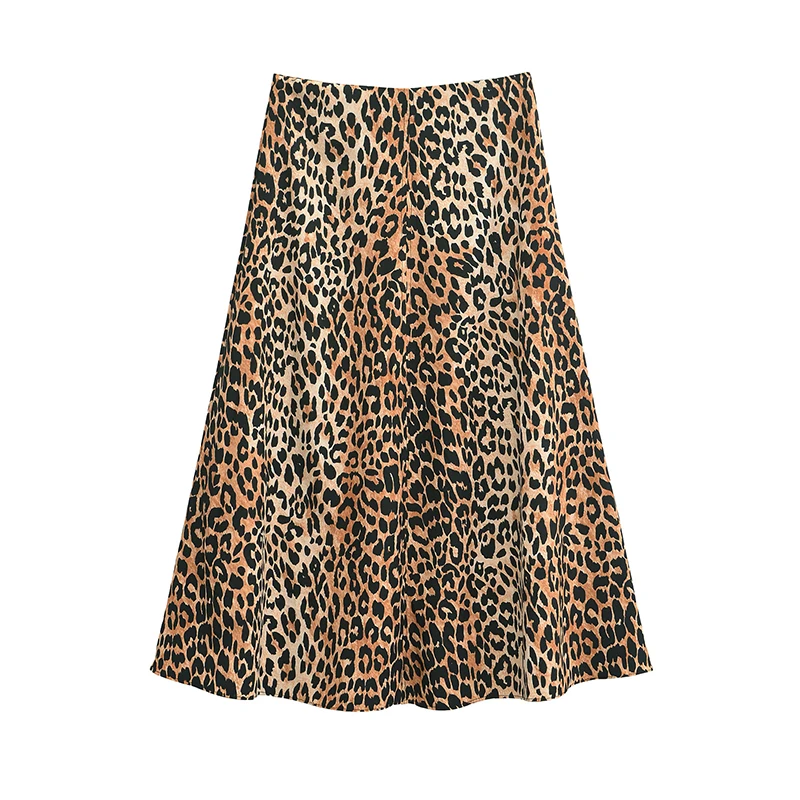 

YENKYE Summer Women Vintage High Waist A-line Midi Leopard Skirt Holiday Casual Vintage faldas mujer