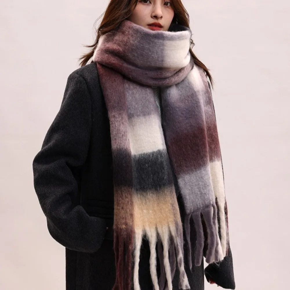 Semplice sciarpa di lana scozzese in mohair peluche addensare sciarpe invernali in cashmere caldo scialle lungo stile coreano autunno inverno